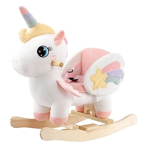 FUNLIO Unicorn Baby Rocking Horse, Rainbow Fairy Unicorn Rocking Horse for Toddlers 6 Months to 3 Years, Stuffed Ride-on Animal Rocker, Easy to Assemble, CPC & CE Certified Cover