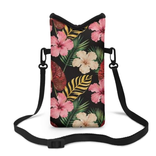 Image of Cellphone Purse Bag with Adjustable Strap Waterproof Shockproof Crossbody Mini Shoulder Handbags Portable Phone Sleeve Case for Women, 8 x 4 Inch, Tropical Hibiscus Flower Palm Leaf
