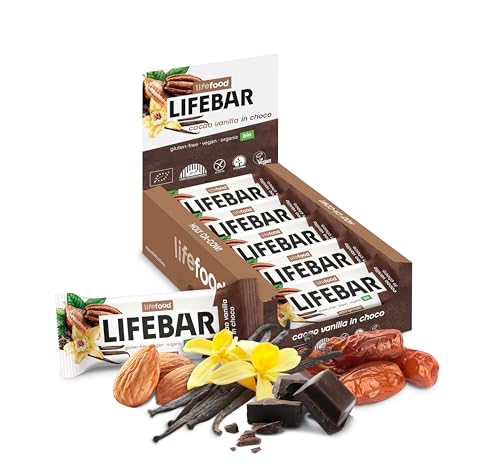 Lifefood InChoco Riegel RAW BIO Energieriegel mit Schoko-Überzug, Rohkost, Vegan, Bio, Glutenfrei, Ohne Zuckerzusatz, Roh, Biologisch angebaut - 15er Pack (15 x 40 g) (Kakao Vanille)