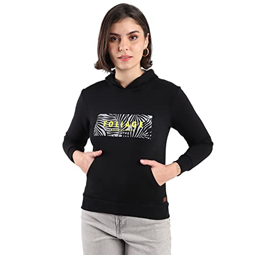 Image of PINACOLADA Women's Cotton Solid Printed Sweatshirt with Hoodie, Regular Fit for Casual Wear Full Sleeve Sweatshirt Crafted with Comfort Fit and High-Performance for Everyday Wear