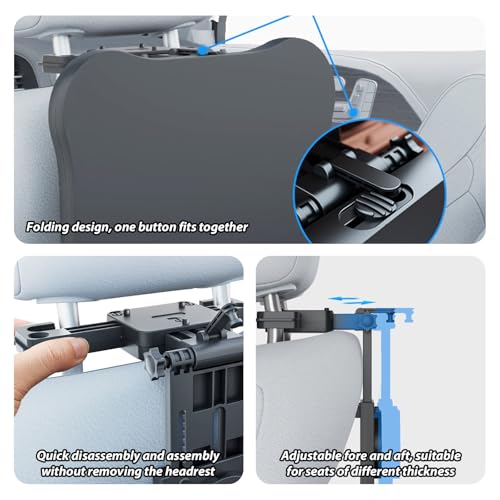 Tragbarer Autositz Tabletttisch, Auto Tisch für Rücksitz Beifahrer mit Getränkehalter und Handyhalter, Faltbarer Teleskopischer Auto Rücksitztisch für Reisen, Arbeiten, Essen(Belastbarkeit 20kg)