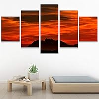 SIGNWIN 5 Panel Canvas Wall Art Sunset in The Mountains for Home Decorations Ready to Hang - 60
