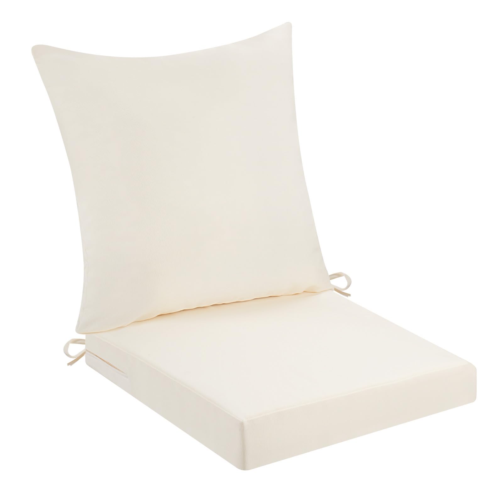 Coussin de chaise d'extérieur - Coussin de dossier confortable pour meubles en rotin, chaise de jardin, chaise de terrasse avec liens - 45 x 45 x 7 cm - Beige