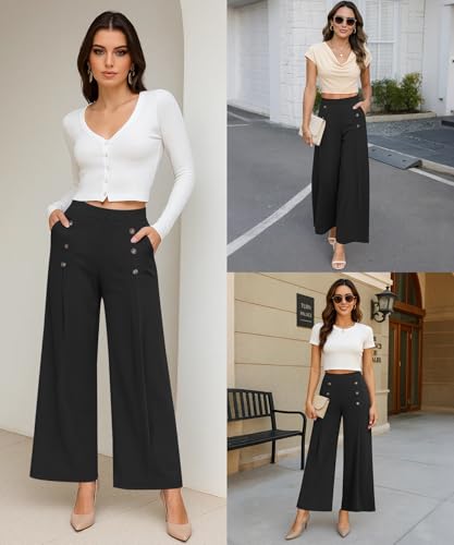 KUOTAI Womens Baggy Wide Leg Pants High Waisted Lounge Casual Loose Palazzo Trousers with Pockets3