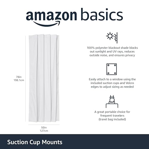 Image of Amazon Basics Portable Room Darkening Light Blocking Blackout Curtain Shade with Suction Cups, 100% Polyester, 50 inchW x 78 inchL,White, 1-Pack