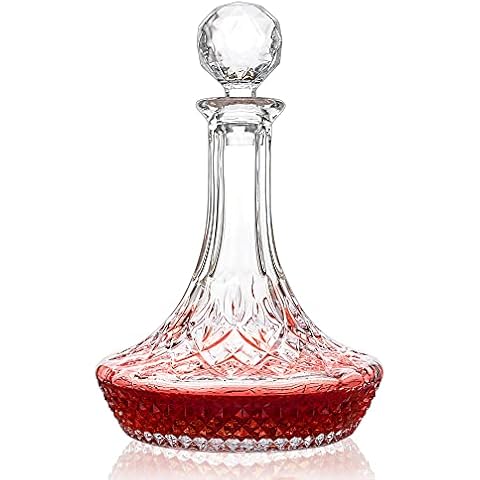 KANARS Wine Decanter Carafe, Hand-Blown Red Wine Decanter Aerator 1250ml/42oz, Crystal Liquor Wine Pitcher with Stopper for Home Bar Dinner Cover