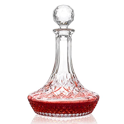 KANARS Wine Decanter Carafe, Hand-Blown Red Wine Decanter Aerator 1250ml/42oz, Crystal Liquor Wine Pitcher with Stopper for Home Bar Dinner