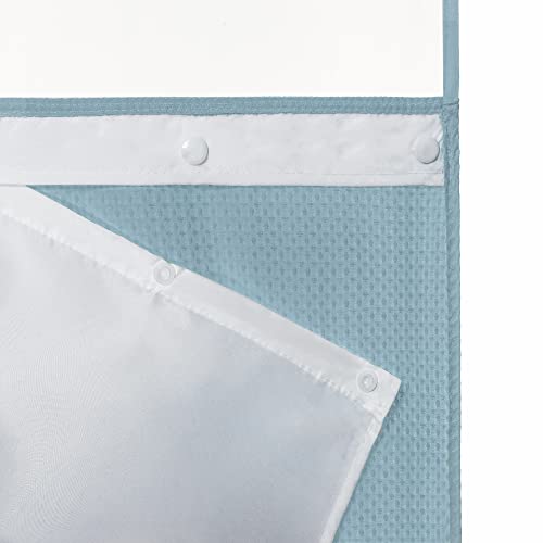 No Hooks Required Waffle Weave Shower Curtain With Snap In Liner - 71W X 74H,Hotel Grade,Spa Like Bath Curtain,Blue #TOP5