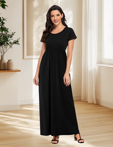 Image of Lacavocor Womens Short Sleeve Maxi Dresses Empire Waist Long Dress