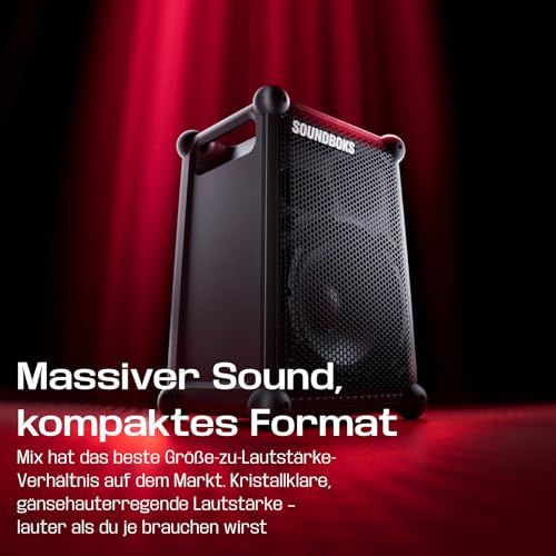 SOUNDBOKS Mix – Tragbarer Bluetooth-Lautsprecher – Robust & Wetterfest (IP65) – USB-C Akku – Extrem Laut – 121dB – Indoor & Outdoor Speaker – 40 Stunden Laufzeit – (Schwarz)