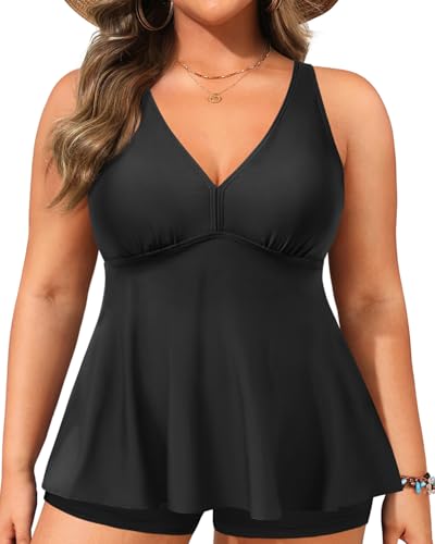 Yonique Plus Size Tankini Tops for Women No Bottom Flowy Bathing Suit Top V Neck Swim Top2