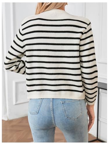 MakeMeChic Women's Cardigan Sweaters Striped Long Sleeve Button Down Fall Cardigan Sweaters Lightweight Trendy2
