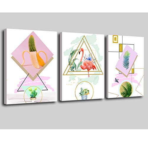 Aijuyuan.Li Living Room Green Plant Decoration Canvas Wall Art - Print Watercolor Painting Succulent Cactus Banana Mural for Home Bedroom Dining Room Bathroom Stretch Suspension 12x16 Inch