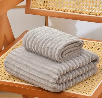 STEEL-LAND【70×140cm 】バスタオル 大判 吸水速乾 厚手 柔らか肌触り 北欧風 おしゃれ 抗菌防臭 家庭用 ジム 温泉 旅行用 タオル 高吸水力 (グレー) [並行輸入品]