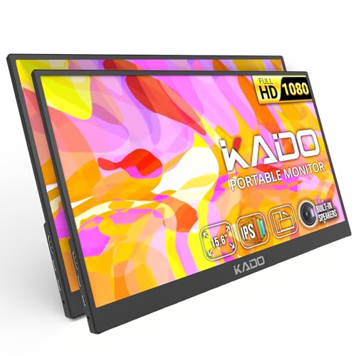 Image of Kado 2-Pack Portable Monitor 15.6-Inch 1920x1080 USB-C HDMI IPS Display | 45W Reverse Charging, Gaming Monitor Built-in Speakers, Second Display Kickstand for Laptop PC Phone Mac Xbox PS4 /PS5 Switch