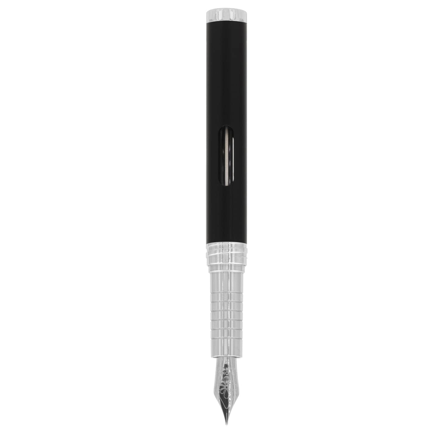 DIPLOMAT NEXUS Füllhalter Edelstahlfeder mit Tintenglas Schwarz/Federstärken: B/Füllfederhalter/Handgefertigt/mit Geschenkbox/Füllhalter Füller Fountain Pen/Farbe: Schwarz/Chrom, 1 Stück (1er Pack)