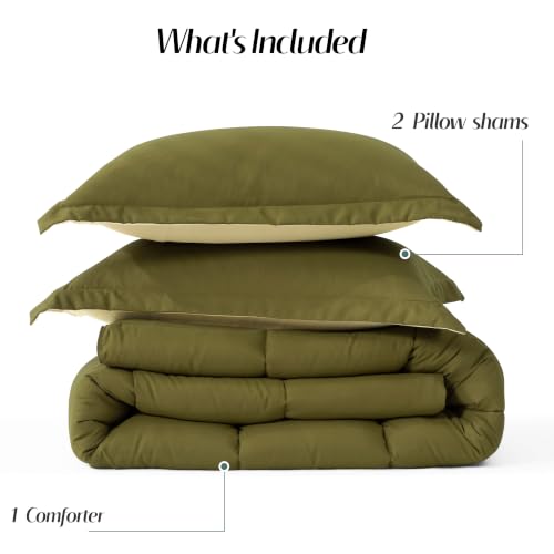 Image of HIG 3pc Olive Queen Size Bedding Comforter Set Duvet Insert Blanket