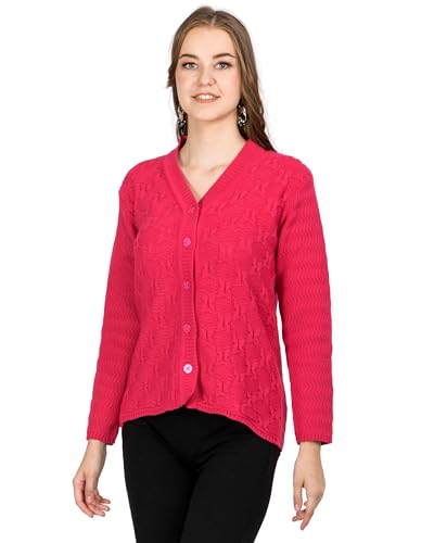 Image of Lady Willington Women Woolen V-Neck Self Design Cardigan Heavy Daffodil Fabric Cardigan Winter Wear Pure Wool Cardigans for Women Sweaters Long Cotty Fully Warm Cardigan Free Sizes