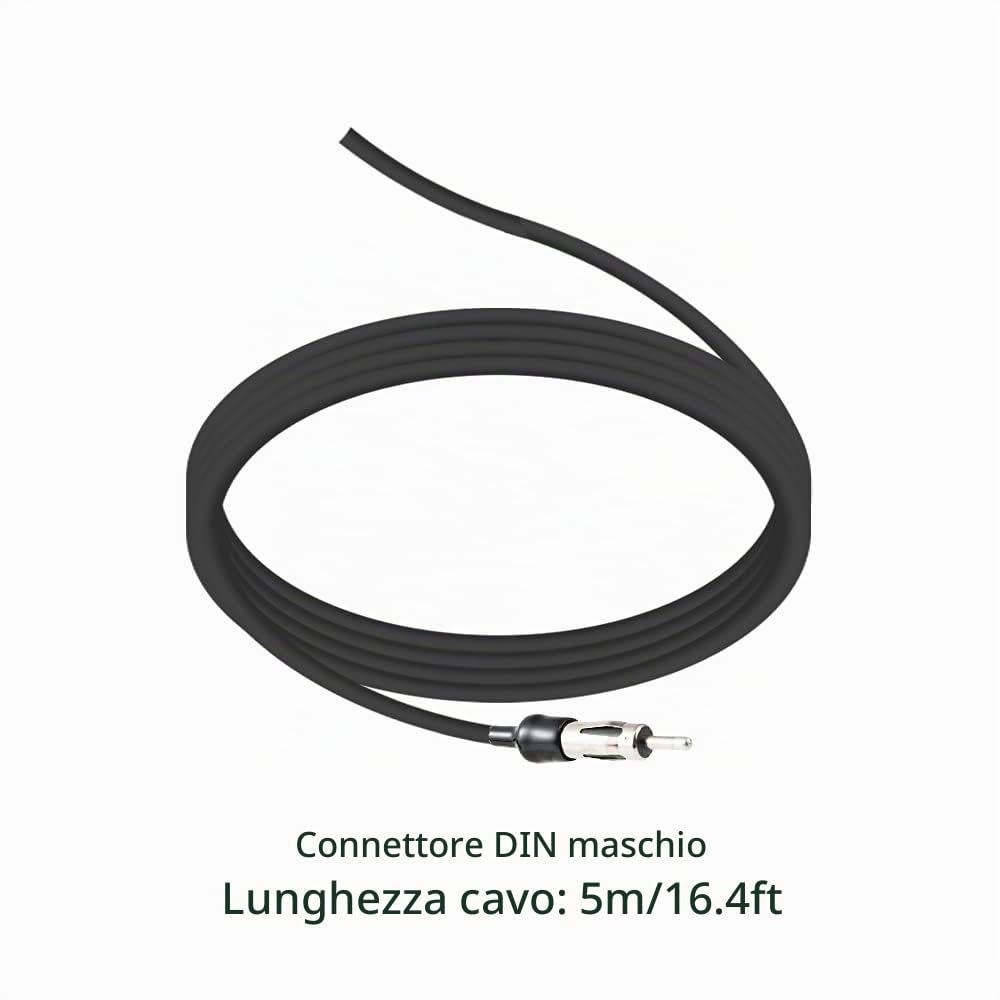 Vecys DAB FM/AM Antenna GPS per Auto Pinna di Squalo Antenna Autoradio Amplificatore di Segnale da SMA a SMB a Spina DIN Tetto Auto 5m Cavo RG174 per Auto Veicolo Radio FM/AM Digitale