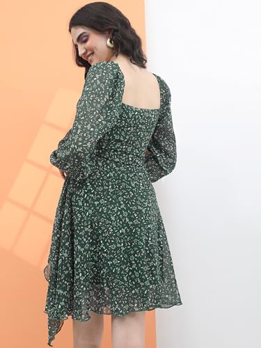 Image of Tokyo Talkies Women's Long Sleeves Sweet Heart Neck Printed Dresses | Stylish Dresses | Casual Dresses