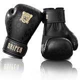 Dripex Guantes de Boxeo 8 oz, Guantes de Cuero para Entrenamiento de Boxeo, Guantes de Muay Thai Kickboxing MMA, Boxing Gloves para Hombres Mujeres Adultos y Jóvenes, Leopardo Dorado