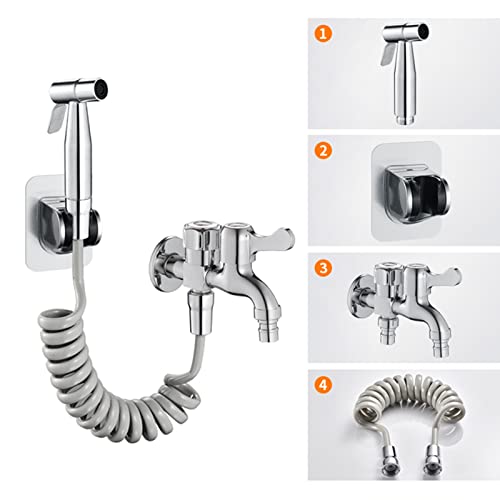 Douchette de bidet chromée double mode avec flexible 2m et robinet G1/2