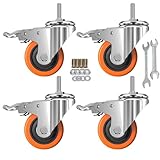 Lenkrollen aus PVC, M8-3,2 x 2,5 cm (Schaftdurchmesser 8 mm, Schaftlänge: 2,5 cm), Rollen mit Bremse, Doppelverriegelung für Zuhause, Büro, Industrie (5,1 cm, mit Bremse)