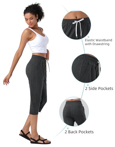 Pioneer Camp Women's Capri Yoga Pants Wide Leg Loose Stretch Athletic Sweatpants Causal Cropped Pajama Pants with Pockets3