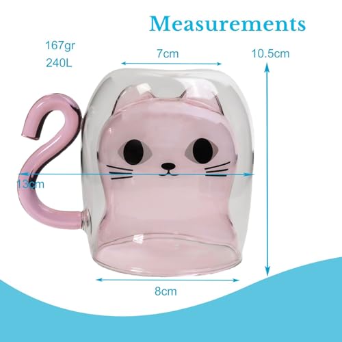 Tasse chat rose en verre double paroi pour pause café cosy - 5