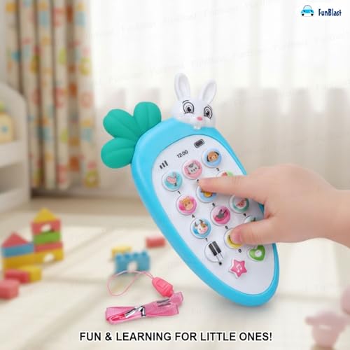 Image of FunBlast Cartoon Musical Mobile Phone for Kids, Mobile with Light & Sound Toys for Babies | Educational Toys for Kids 3+ Years /Boys /Girls-1 Unit (Radish-Blue)