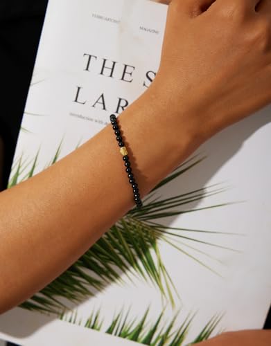 Handmade Beaded Bracelets for Women, 4mm Natural Stone Crystal Healing Gemstone with 925 Gold Silver Heart Beads, Yoga Meditation Stretchy Bracelet, Love Jewelry Gift2