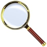 Lente d’Ingrandimento 90 mm con Manico Effetto Legno – Lente Ingrandimento x10 con Lente in Vetro – Ideale per Lettura, Anziani, Gioielli, Hobby – Stile Classico Tipo Sherlock Holmes