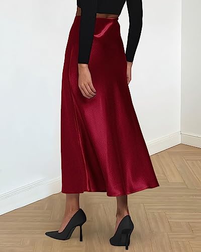 Image of BTFBM 2026 Summer Womens Skirts Silk Elegant High Waist Flowy Long Satin A-Line Midi Skirt Cocktail Wedding Party