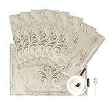 Loom and Mill Luxury Damask Placemats Set of 6, Floral Jacquard Table Place Mats for Dining Table Kitchen Room Thanksgiving Christmas Decorations, Double Layer Dining Table Mats (12x18 inch)