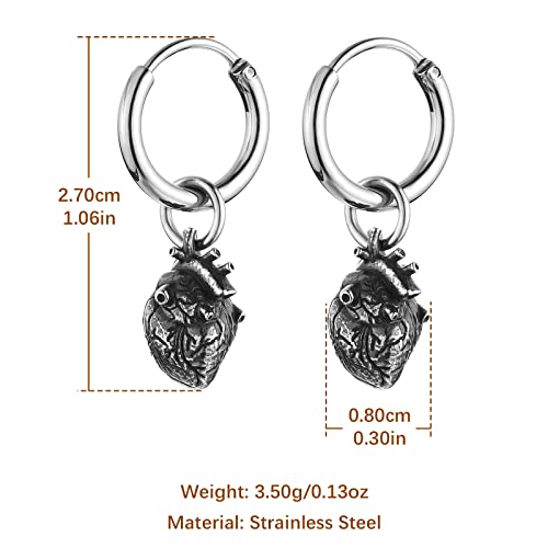 Hzman Stainless Steel Gothic Punk Personality Heart Drop Earrings For Men #TOP5