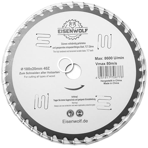 180x20 mm lame de scie circulaire fine, entièrement trempée et tendue, durable et résistante, pour le bois, avec 40 dents TCT inclinées et découpes laser pour réduire le bruit