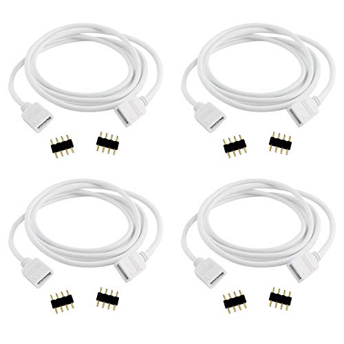 TronicsPros 4pcs 1m 3.3ft RGB Extension Cable Cord 4 Pin Flex LED Tape LED Ribbon LED Rope Light Connector Wire for RGB 5050 3528 2835 Flexible LED Strip Light w/ 8X Male to Male 4-Pin Adapter Plug