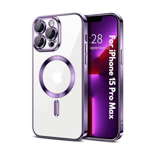 Image of TPU Designed for iPhone 15 Pro Max Luxury Electroplating Case [Magnetic MagSafe] [Integrated Lens Protection] Back Cover Case for iPhone 15 Pro Max (Purple)