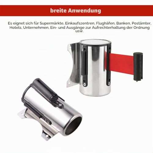 5M Edelstahl Absperrung Ausziehbar Absperrband Einzeihbar Wand Montiert Absperrung Personenleitsystem Absperrstände Absperrseil Wandgurt Sicherheit für Abgrenzungsständer Crowd Control