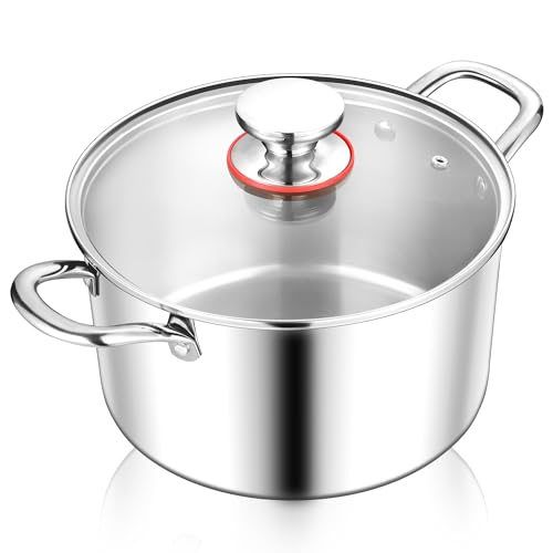 Joyfair Kochtopf, 26cm Premium 3-Lagiger Edelstahl Nudeltopf mit Glasdeckel, 6,7L Kochtopf Induktion Suppentopf zum Kochen/Braten/Suppen, Spaghettitopf für alle Herdarten Geeignet - Spülmaschinenfest