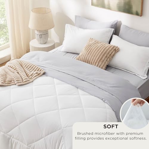 Image of Bedsure Full Comforter Set - 7 Pieces Reversible White and Grey Bedding, Full Bed Set for All Seasons, Bed in a Bag with Down Alternative Comforter, Grey Sheets, Pillowcases & Shams