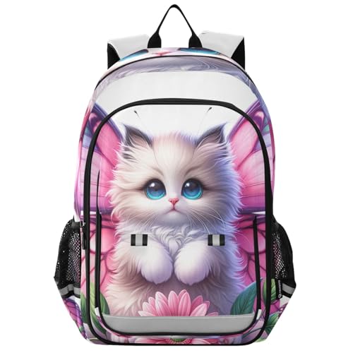 Cute Cat Flower Kids Backpack for School, 17 Inches, Backpack for Elementary School, Backpacks for Travel, Age 6-12