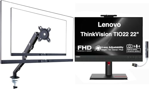 Image of Lenovo ThinkVision TIO22 22 inch FHD IPS Conferencing Monitor Anti-Glare | 4ms Response Time,VESA Mount (100mm),Adjustable Height,Tilt,Swivel,Pivot,HDMI DKZ Hub(12N8GAR1UZ)w /ErgoFlexy Single Mount Arm