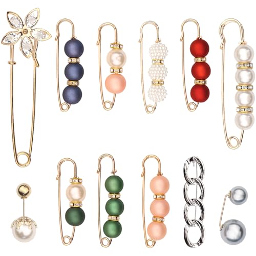 Image of 12-Pcs Pearl Brooches for Women, Artificial Pearl Brooch Pins Anti-exposure Neckline Safety Pins Sweater Shawl Clips for Women Wedding Party Decorations