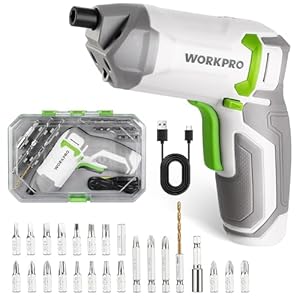 WORKPRO Krachtige draadloze elektrische schroevendraaierset met 240 tpm 5,5 Nm motor met hoog koppel | Veelzijdige mini-boren met 24-delige bitset | Perfect voor doe-het-zelf projecten en