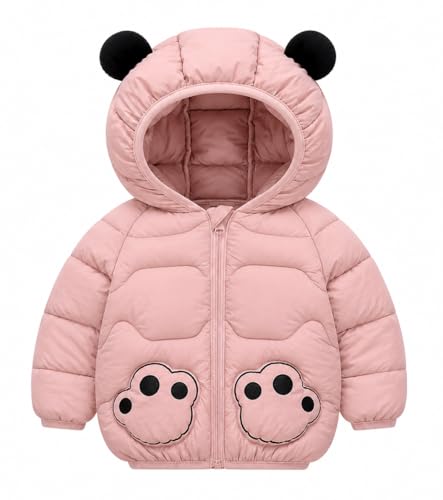 Image of Bold N Elegant Cartoon Bear Kids Shiny Sparkling Quilted Winter Warm Standard Length Wool Blend Hood Jacket Coat Bomber Puffer Jacket for Boys Girls Kids