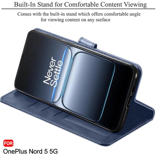 Image of TheGiftKart Flip Back Cover Case for OnePlus Nord 5 5G | Dual-Color Leather Finish | Inbuilt Stand & Pockets | Wallet Style Flip Back Case Cover for OnePlus Nord 5 5G (Faux Leather, Blue & Sky)