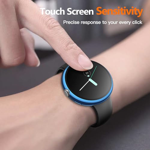 Image of Misxi 2 Pack Hard PC Case with Screen Protector for Google Pixel Watch 2 (2023) / Pixel Watch 41mm, High Sensitivity Lightweight Anti-Fall Cover, 1 Blue + 1 Black