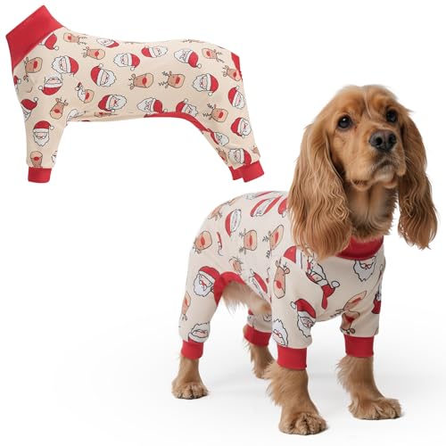 Image of Spark Paws Dog Christmas Pajama, Dog Recovery Suit Male, Onesie, Ultra-Soft and 4-Way Stretch, for Small Medium and Large Breeds - Santa and Rudolph - L