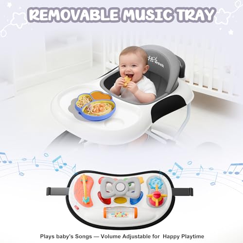 Image of 5-in-1 Foldable Baby Walker,Music and Lights Baby Walker with Wheels,Height Adjustable Infant Walker, with Activity Center, Rocker, Bouncer,Push Walker & Feeding Tray for Babies 6-18 Months (Black)